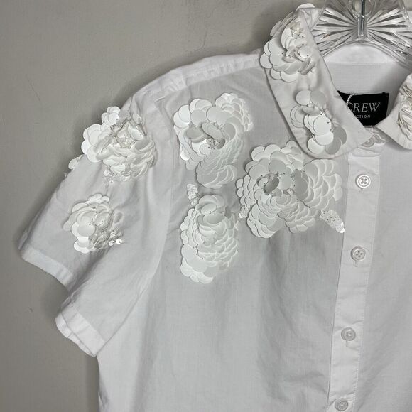 J.CREW Collection Top Women 4 Floral Appliques Button Up NEW Cropped White CC241 - Picture 7 of 16